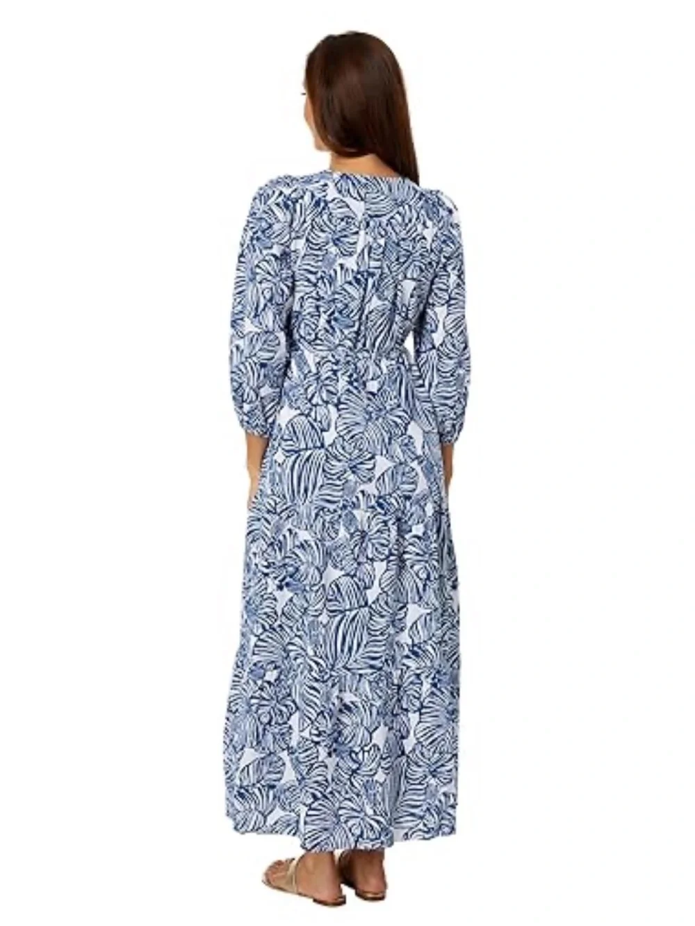 Lilly Pulitzer Deacon 3/4 Sleeve V-Neck Aegean Navy Beach Path Size 8 - Picture 2 of 8